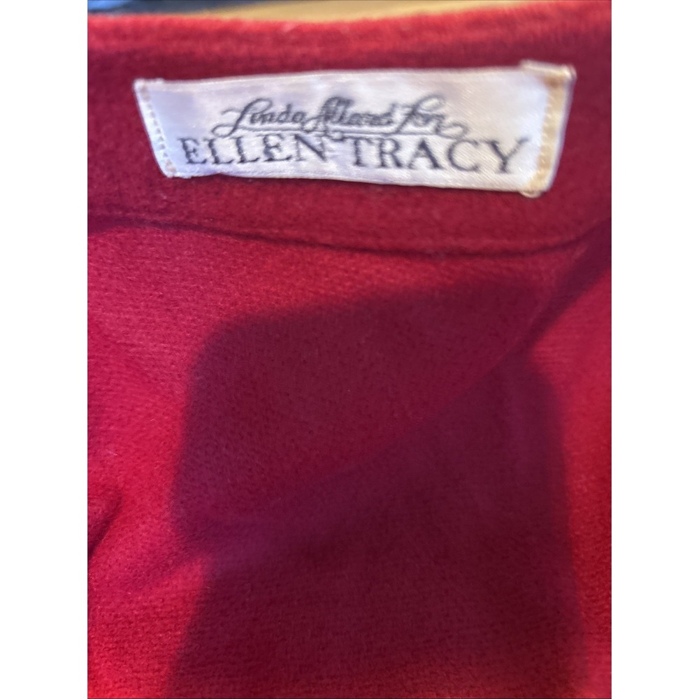 Linda Allard for Ellen Tracy Red 100% Wool Open Front Cardigan Jacket Womens 8 - Picture 5 of 12